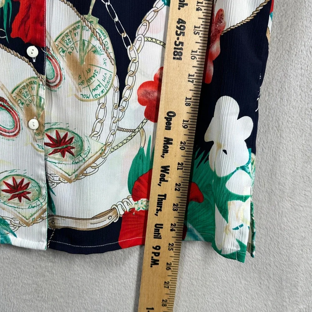 TanJay Petite Womens 2 Piece Set Shirt Tank Nautical Tropical Floral Navy Red 12